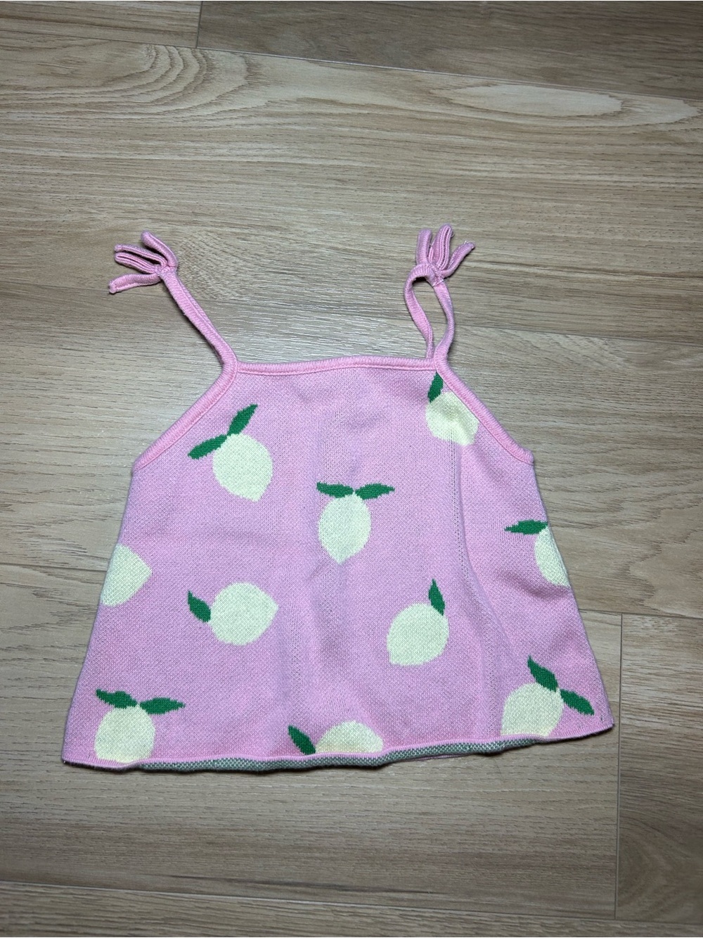Zara Pink Lemon Knit Tank Top with Green Leaf Print